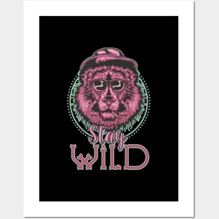 Roar in Style: Smoking Lion T-Shirt 🦁🕶️ | Embrace the Wild with 'Stay Wild' Vibes!" Posters and Art